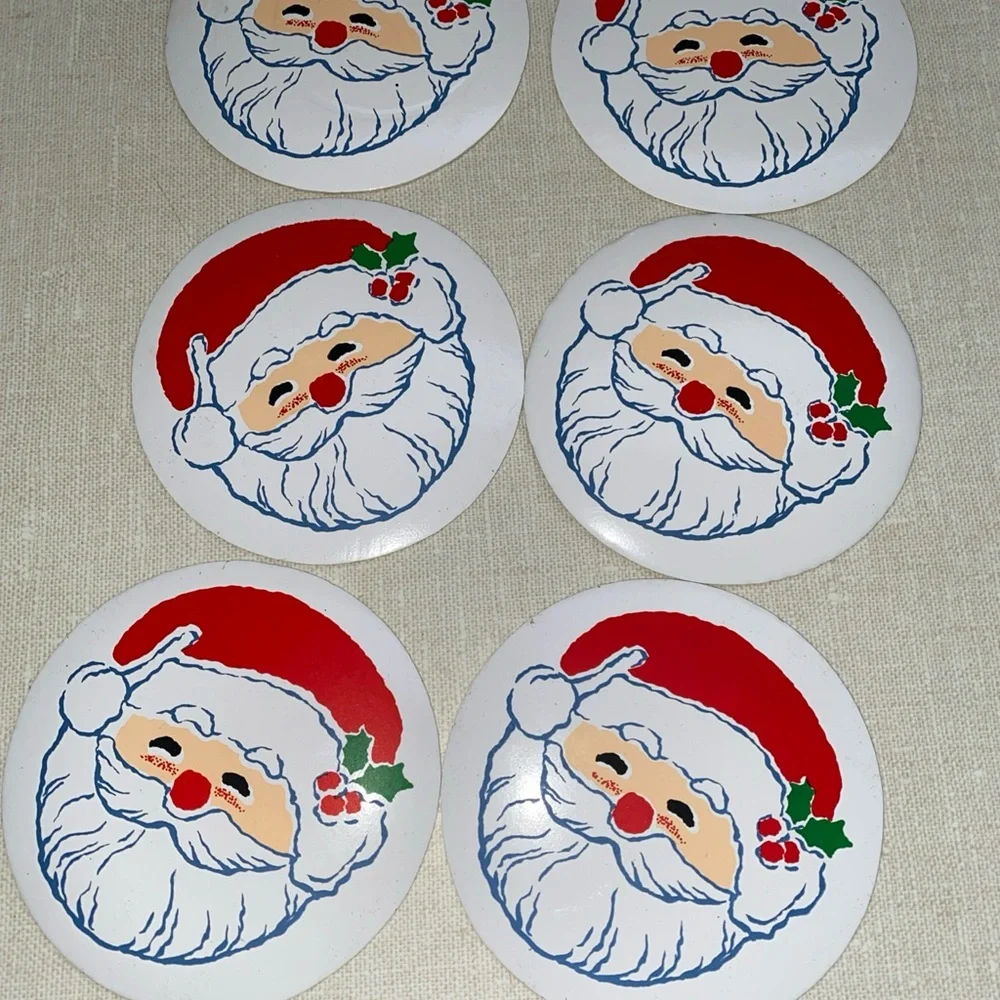 Vintage Vinyl Drink Cocktail Coaster Christmas Santa‎ Claus Set (6)